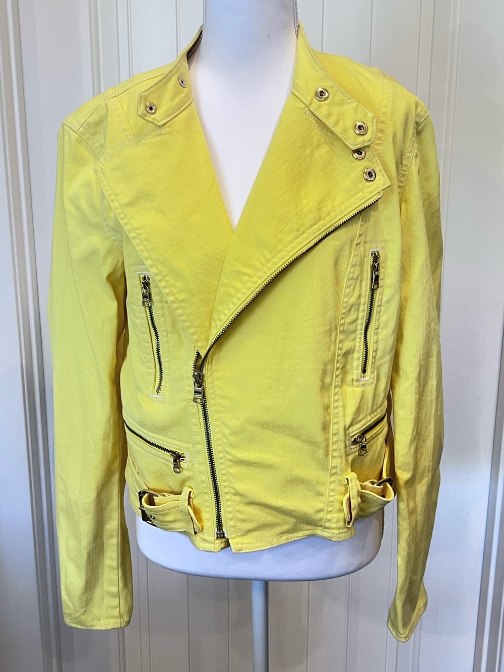 Ralph Lauren Jeans Co Denim Stretch Moto Bright Sunny Yellow Jacket Small